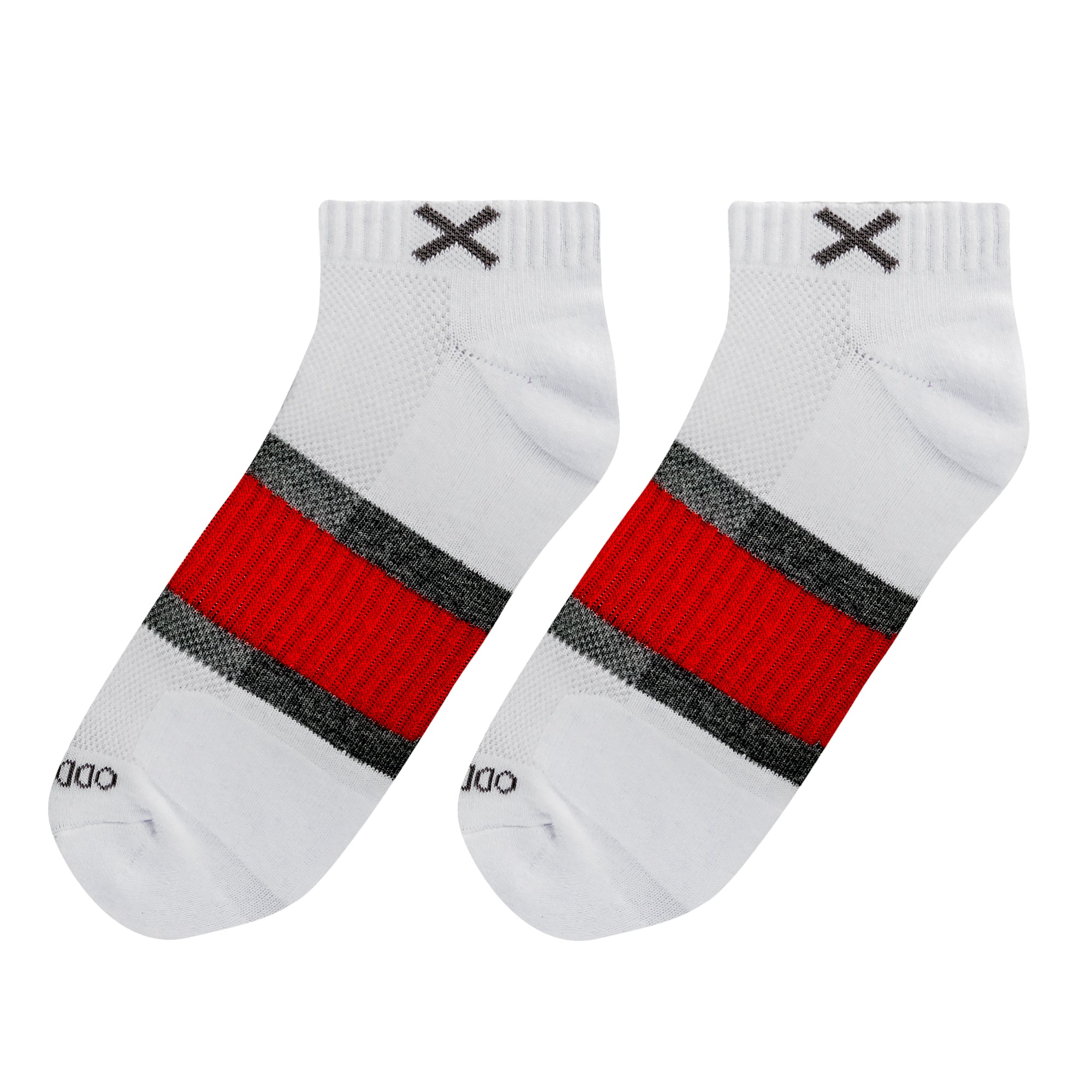 Basix Men Ankle 3 Stripe White Gray Red