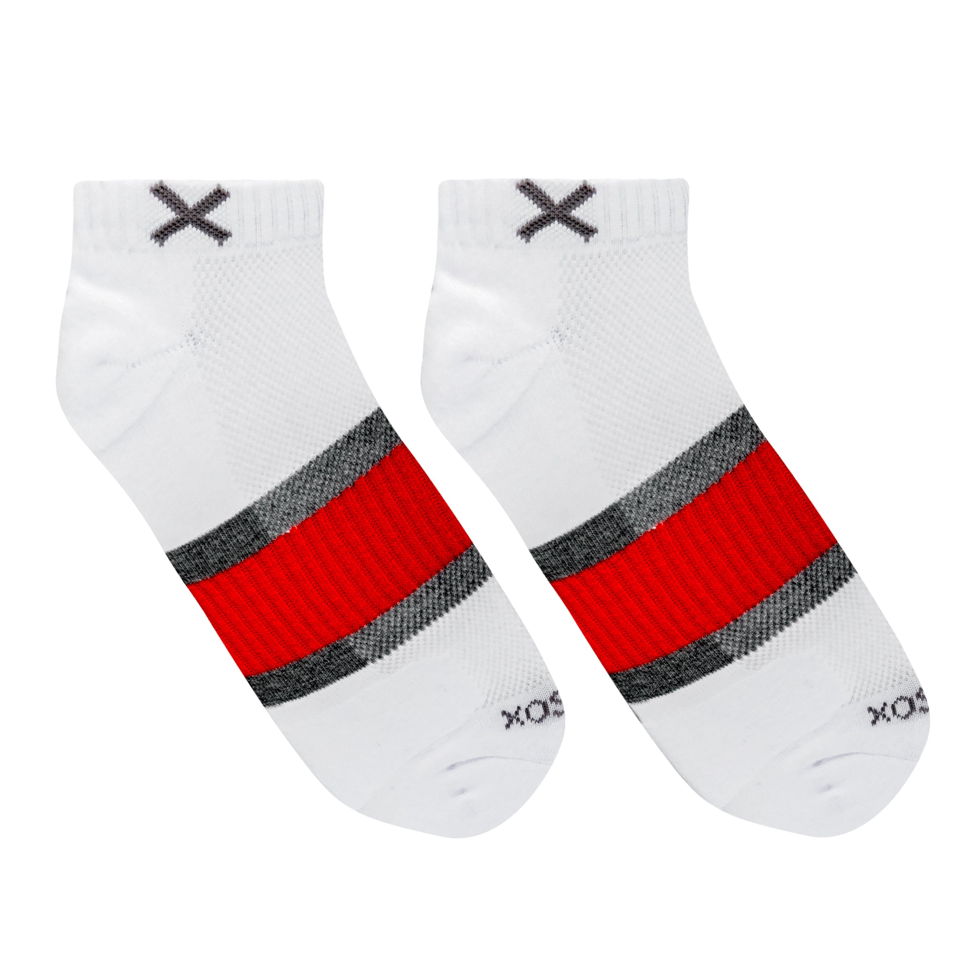 Basix Men Ankle 3 Stripe White Gray Red