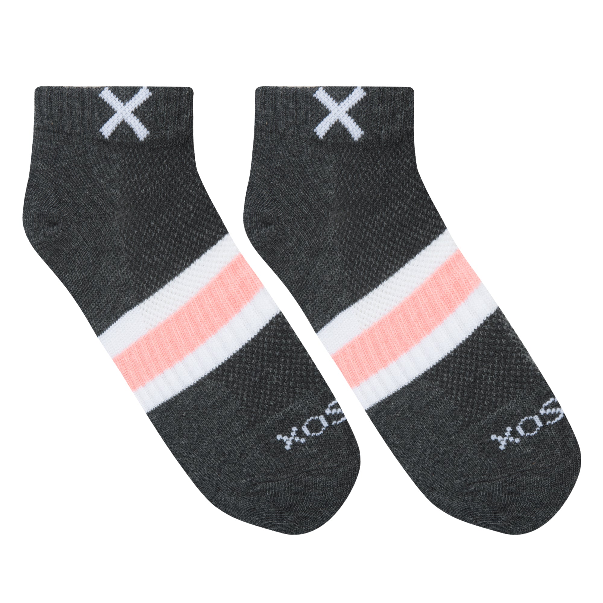 Basix Women Ankle 3 Stripe Pastel Gray Pink White