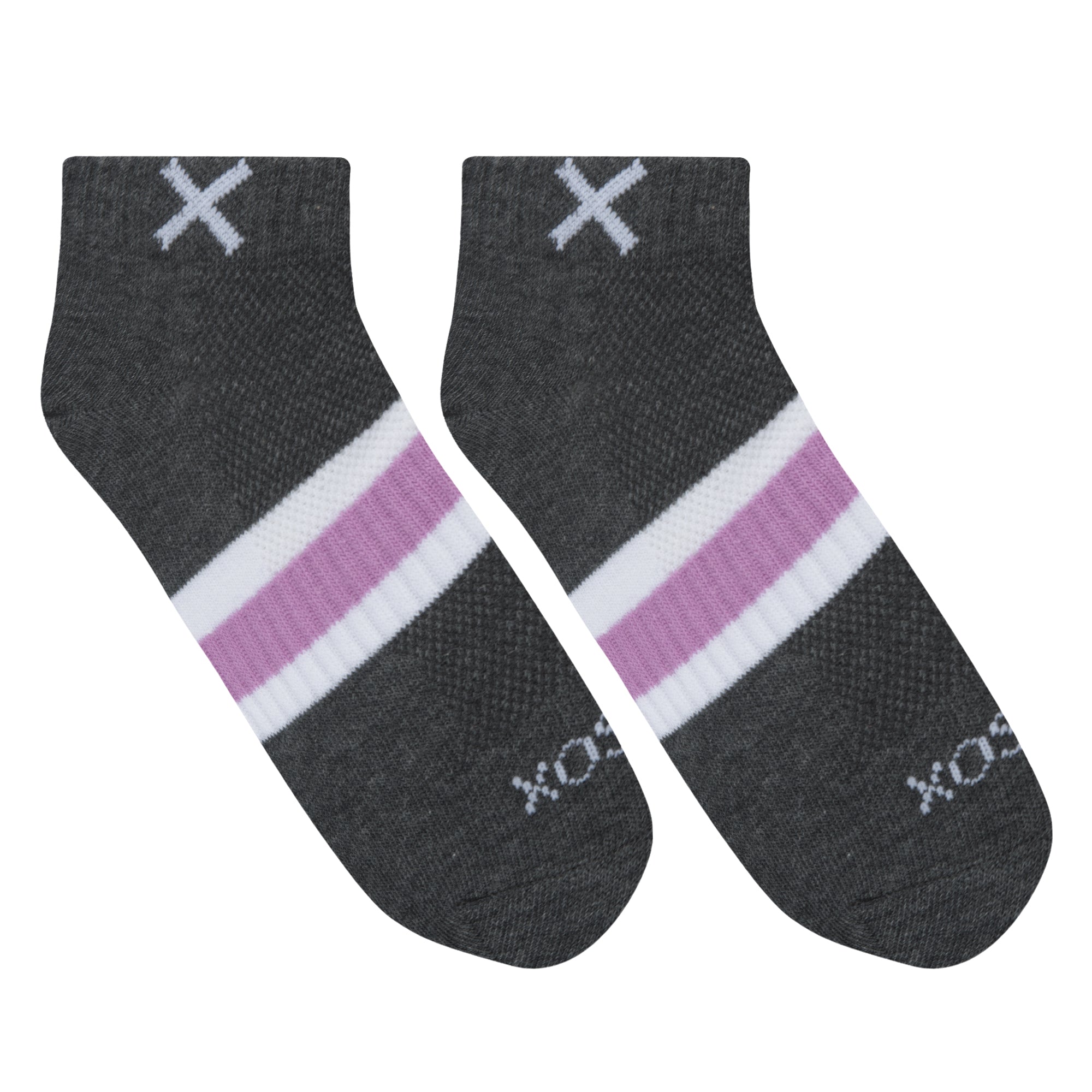 Basix Women Ankle 3 Stripe Pastel Gray Purple White