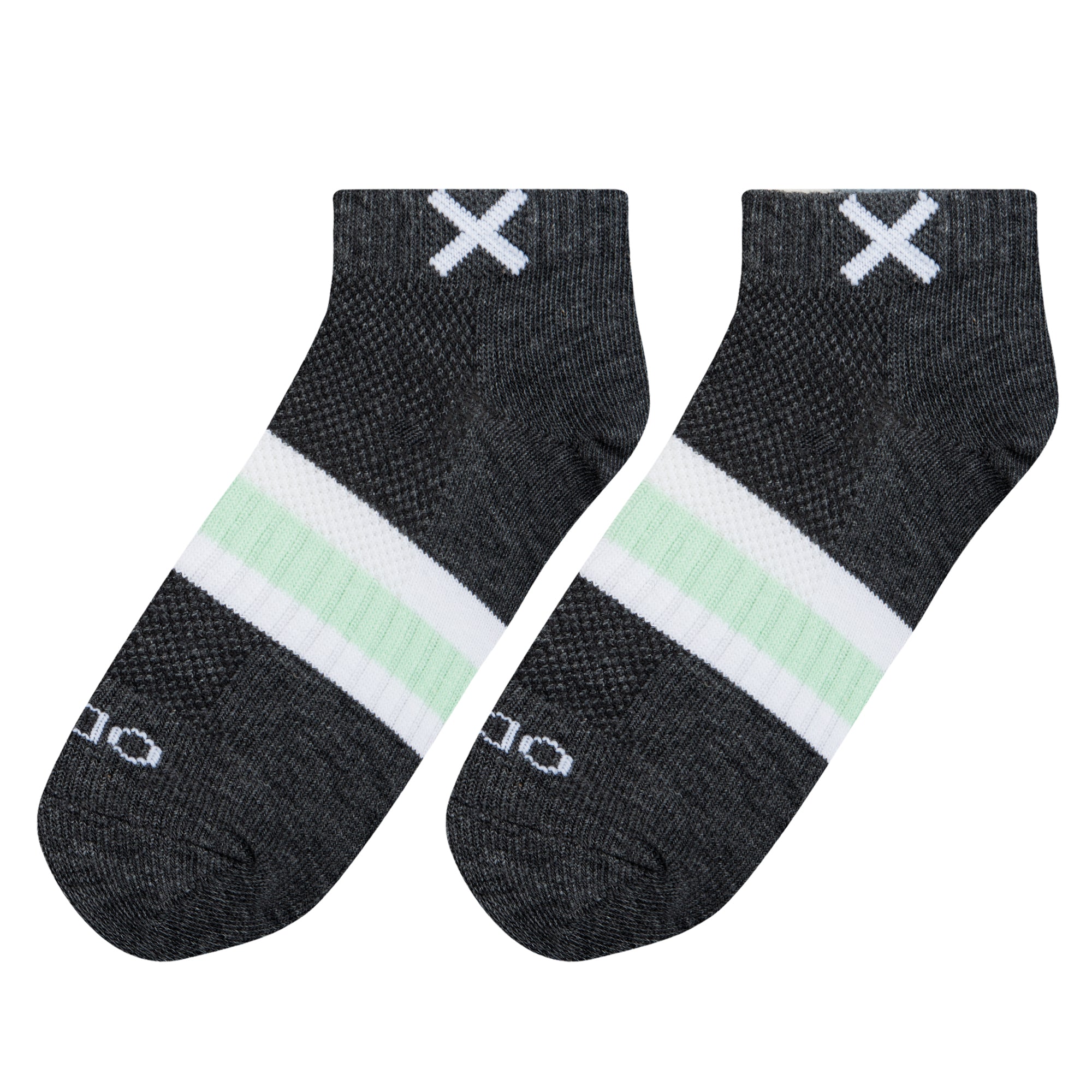 Basix Women Ankle 3 Stripe Pastel Gray Turquoise White