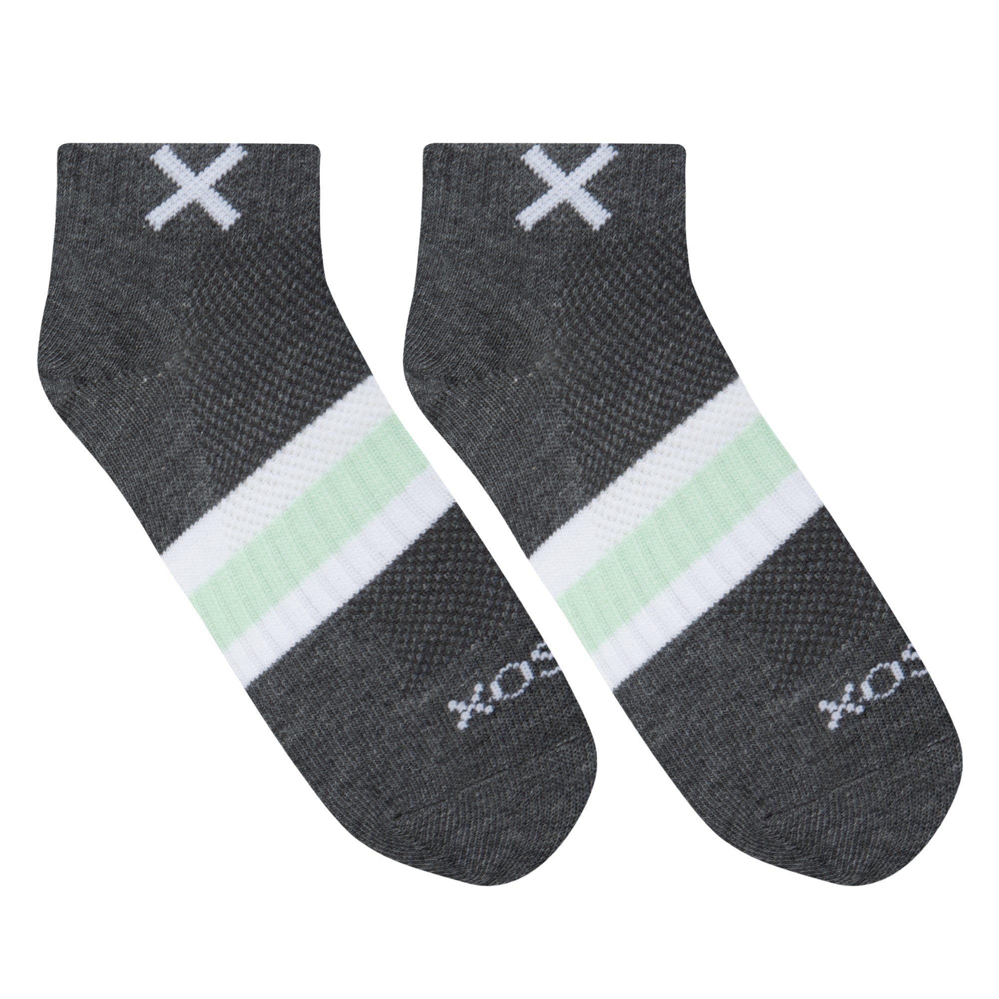 Basix Women Ankle 3 Stripe Pastel Gray Turquoise White