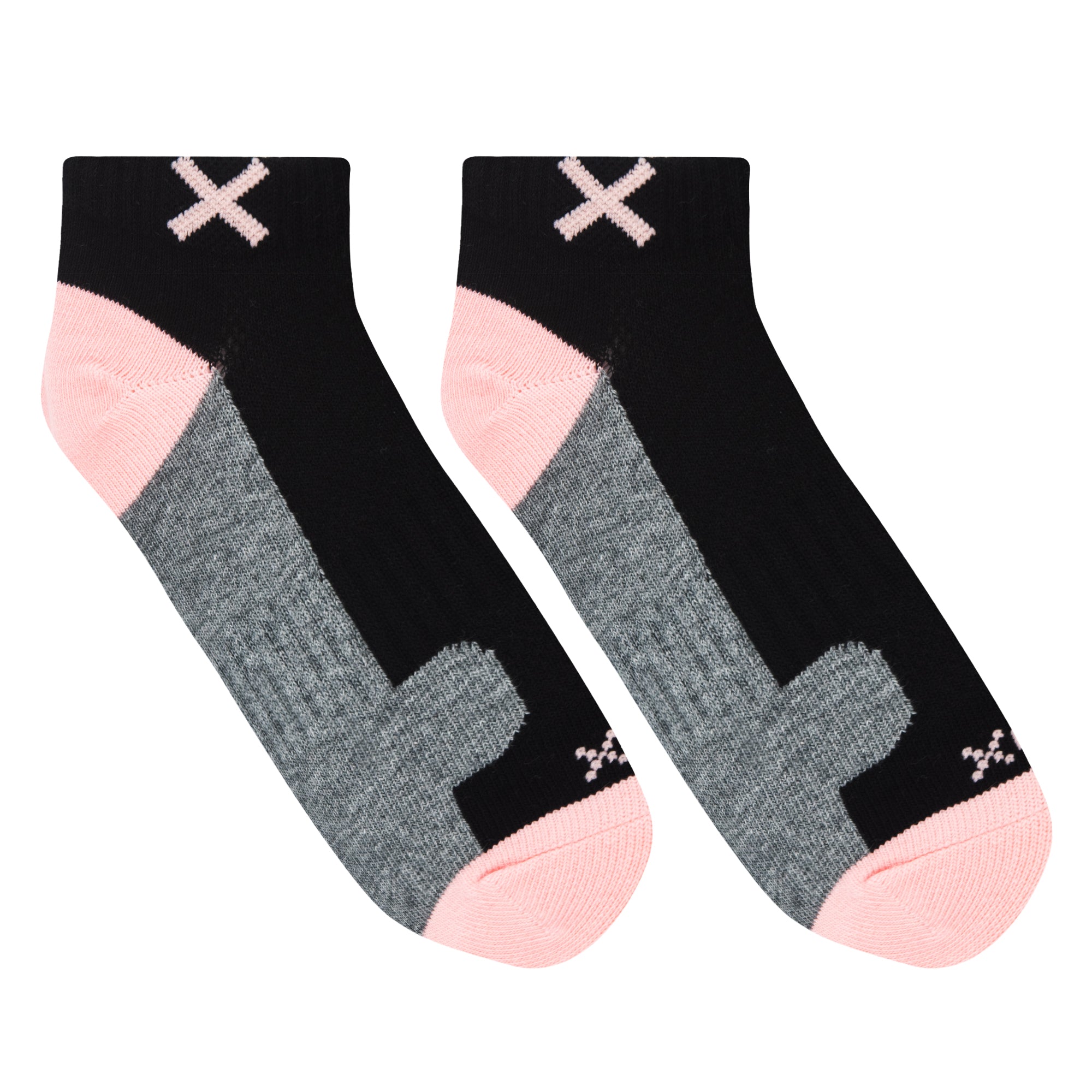 Basix Women Ankle 3 Block Pastel Black Pink Heather