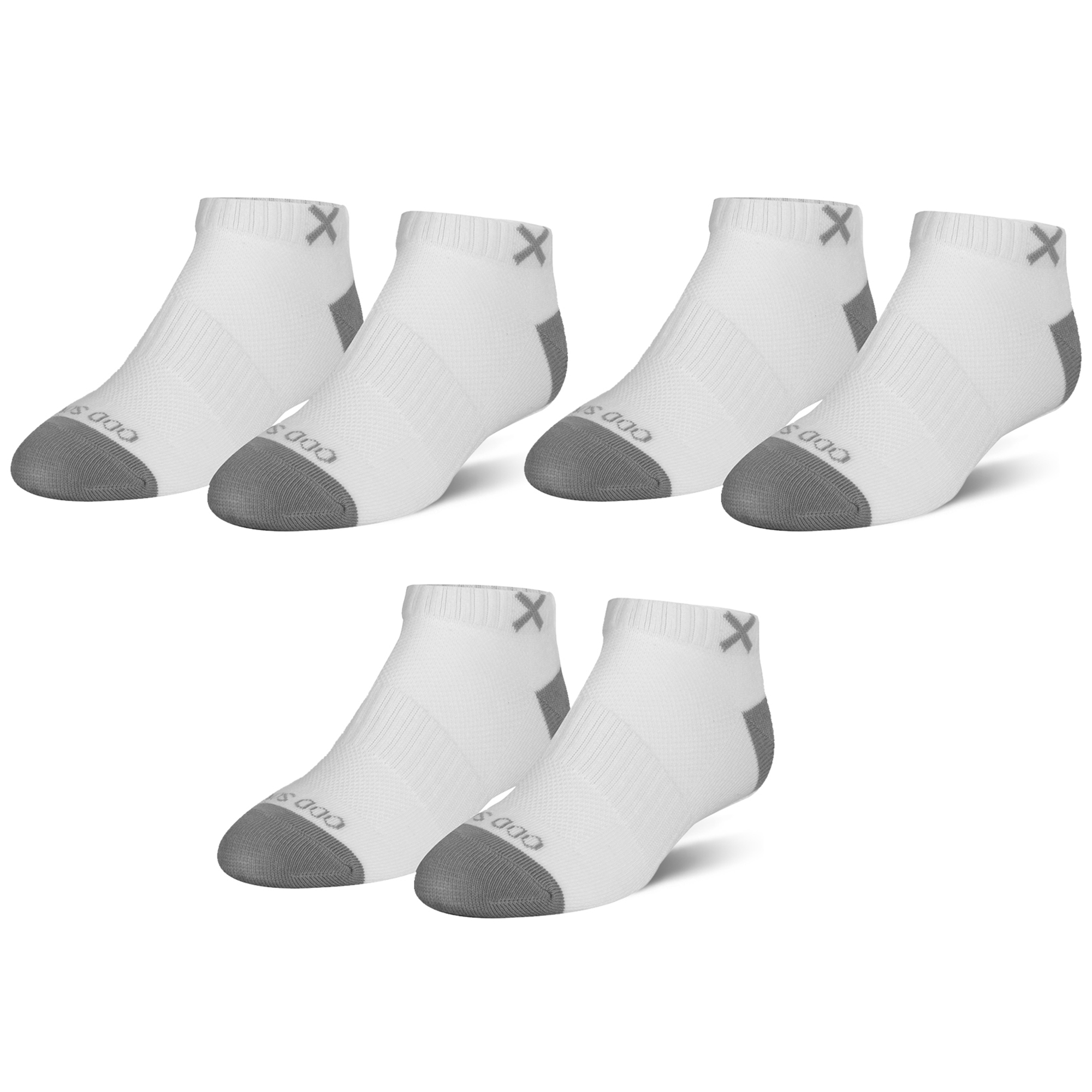 White Gray Big Kids Ankle Socks (3 Pack)