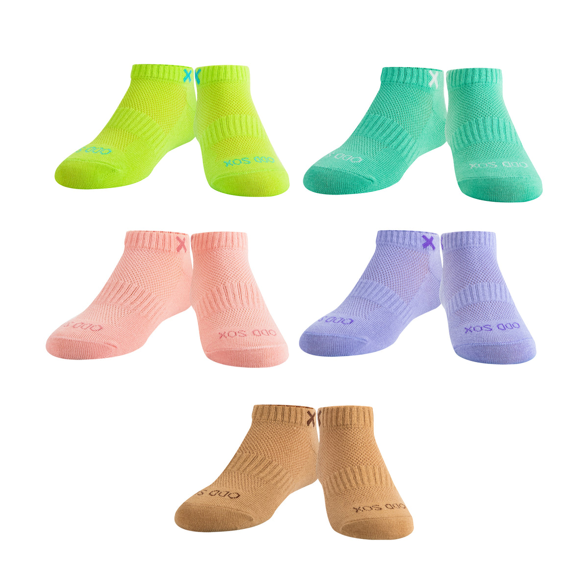 Solid Pastel Colors Big Kids Ankle Socks (5 Pack)