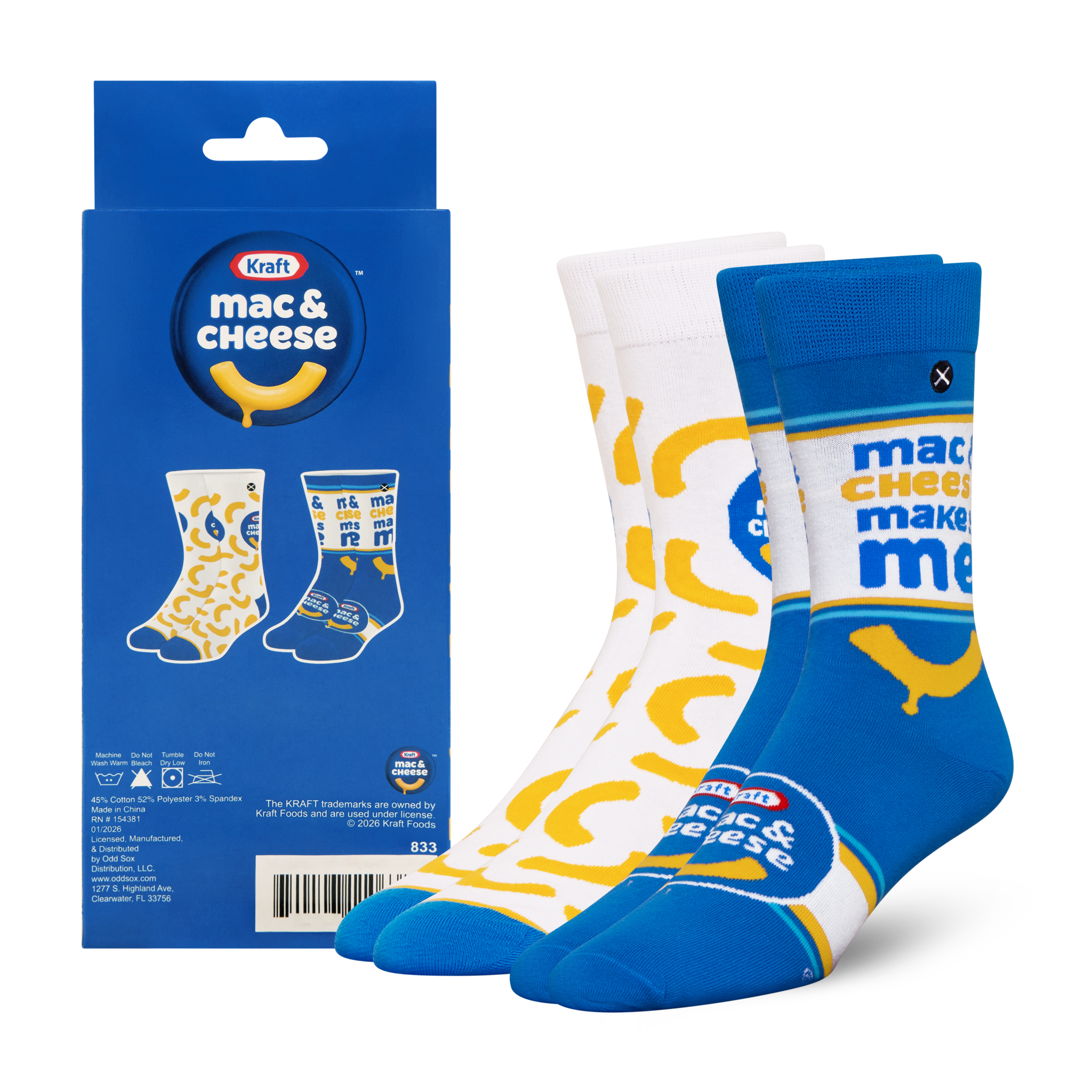 ODDMART Kraft Mac & Cheese Crew Socks 2-Pack
