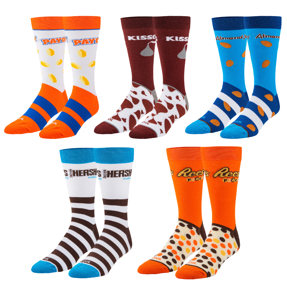 Cool Socks, Hershey's Candy Socks for Men, 5 Pair Gift Box Set, Fun Colorful