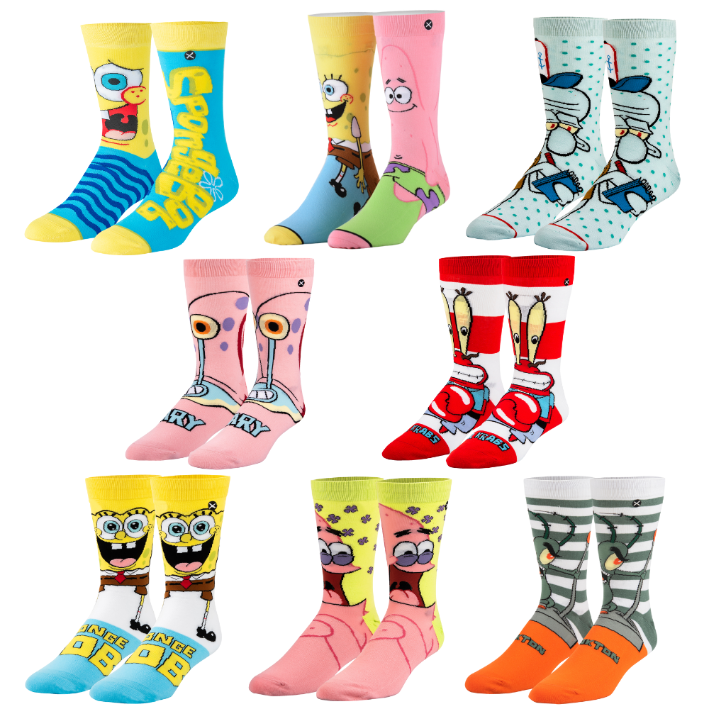 Odd Sox, Nickelodeon SpongeBob Cartoon Sock Gift Box Set, 8 Pairs, Fun, Colorful