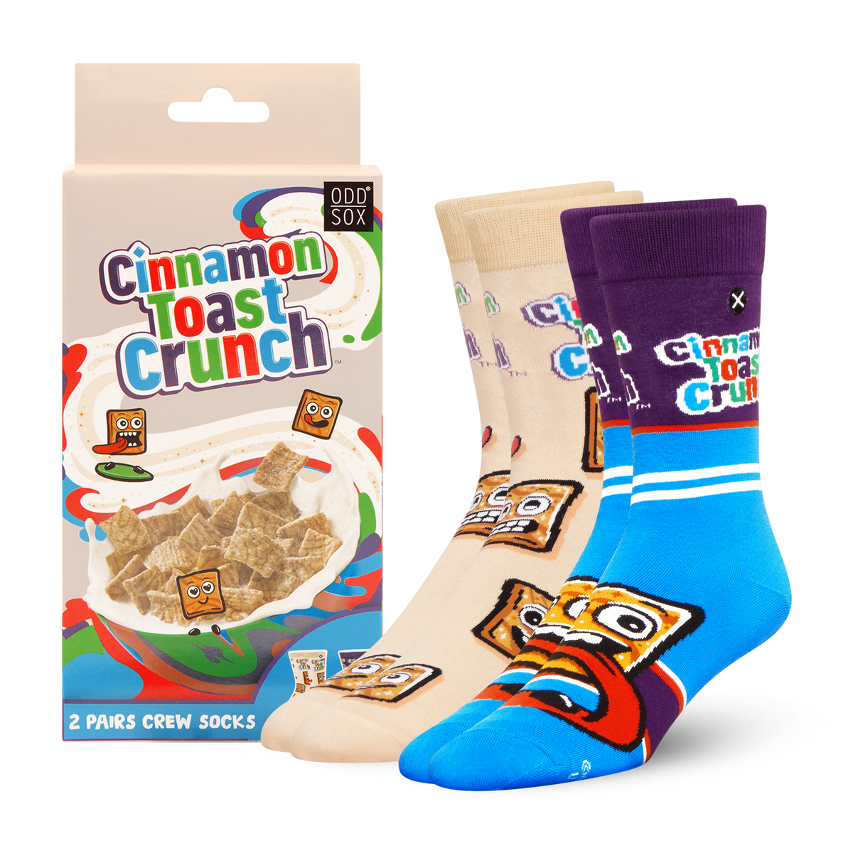 ODDMART Cinnamon Toast Crunch Men's Crew Socks 2-Pack - Novelty Box ...