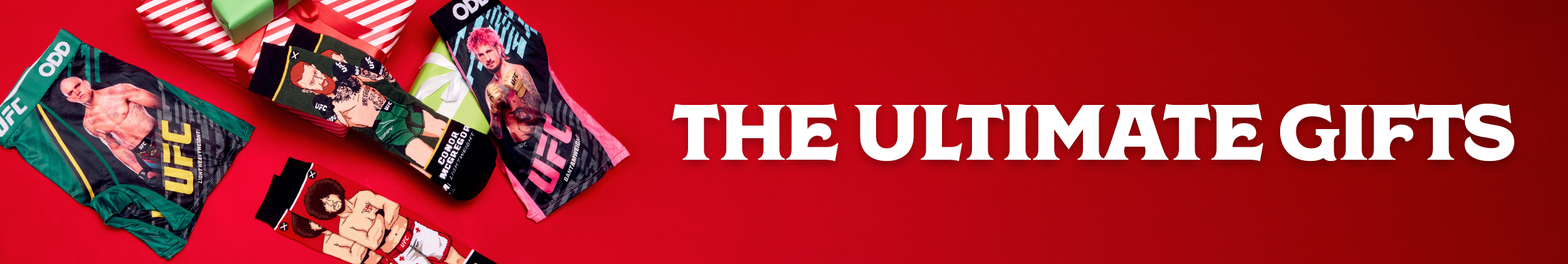 Banner featuring Odd Sox UFC collection with bold socks and boxers showcasing top fighters, octagon graphics, and official UFC branding. Perfect for fans who live for fight night and rep their favorite athletes in style.