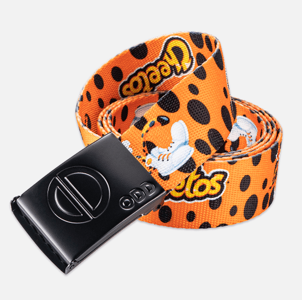 Orange belt with black polka dots and 'Gorillas' branding, paired with a black buckle on a white background.