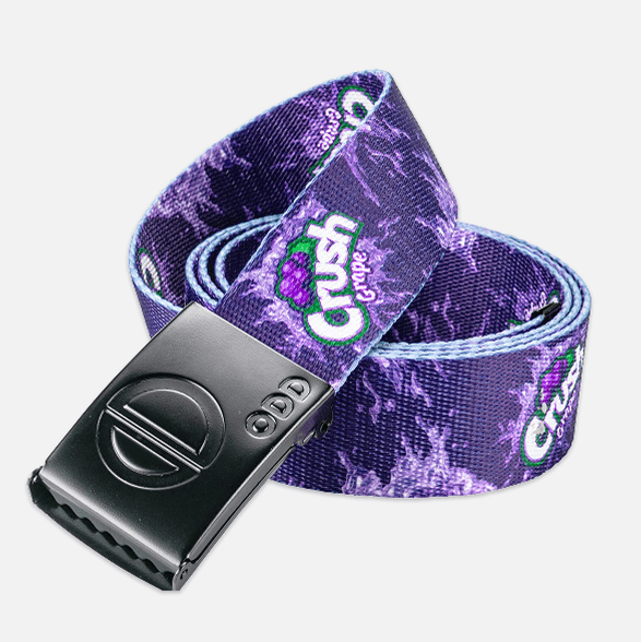 Purple belt with 'Crush' logo and black buckle on a white background