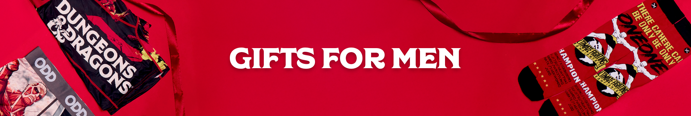 Banner featuring Odd Sox gifts for men, including bold novelty socks, boxers, and hats. Showcases fun licensed designs and playful patterns perfect for holiday gifting.